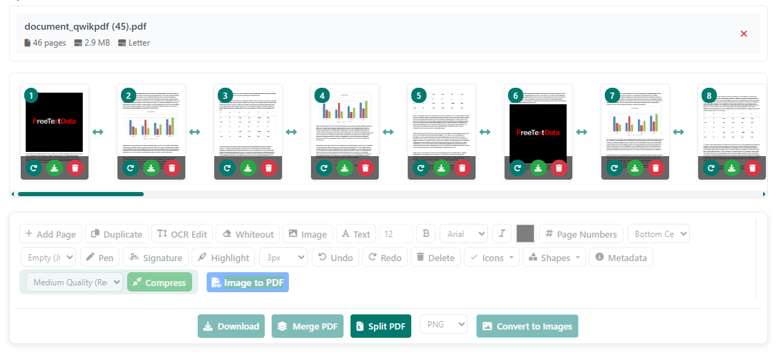 Screenshot showing split options